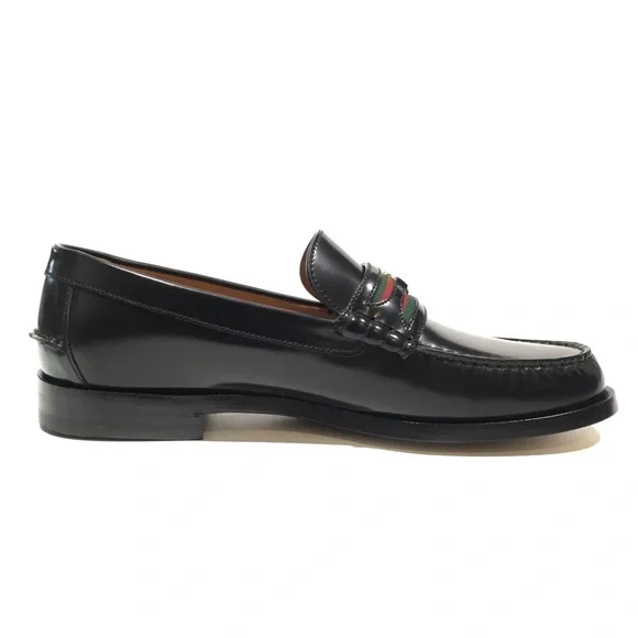 GUCCI INTERLOCKING G WEB LOAFER MOCCASIN -BLACK LEATHER -US 12.5 -NEW - Picture 5 of 10